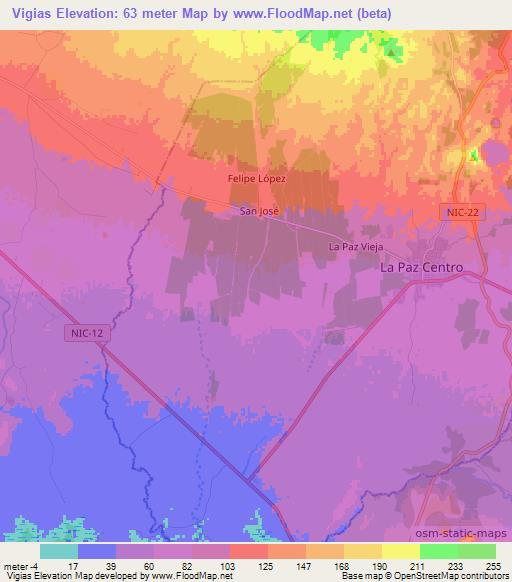 Vigias,Nicaragua Elevation Map