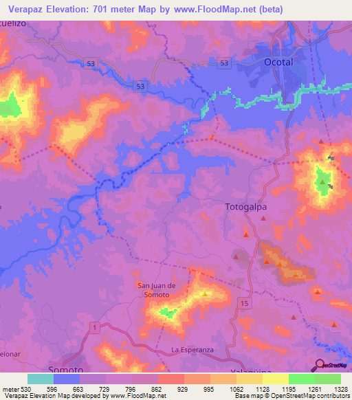 Verapaz,Nicaragua Elevation Map