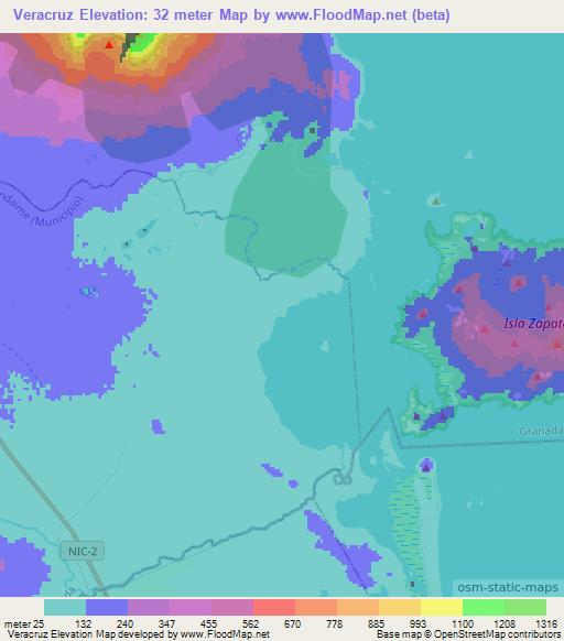 Veracruz,Nicaragua Elevation Map