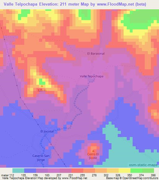 Valle Telpochapa,Nicaragua Elevation Map