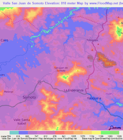 Valle San Juan de Somoto,Nicaragua Elevation Map