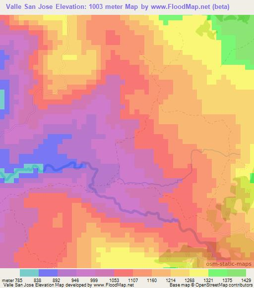 Valle San Jose,Nicaragua Elevation Map