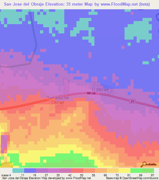 San Jose del Obraje,Nicaragua Elevation Map