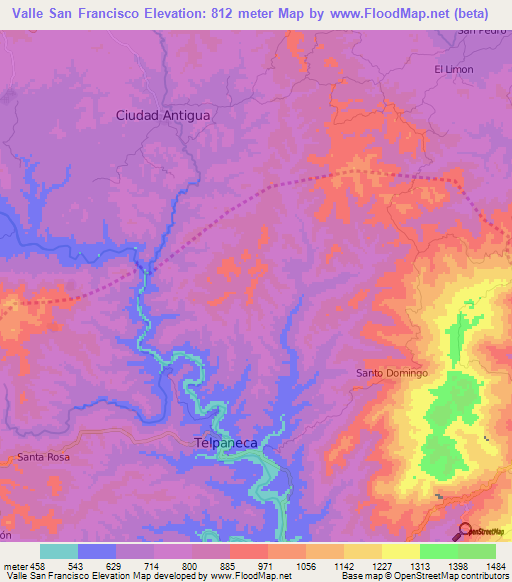 Valle San Francisco,Nicaragua Elevation Map