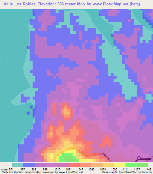 Valle Los Robles,Nicaragua Elevation Map