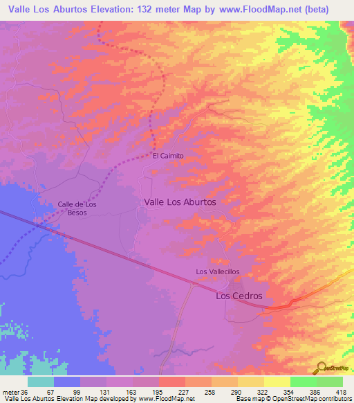 Valle Los Aburtos,Nicaragua Elevation Map