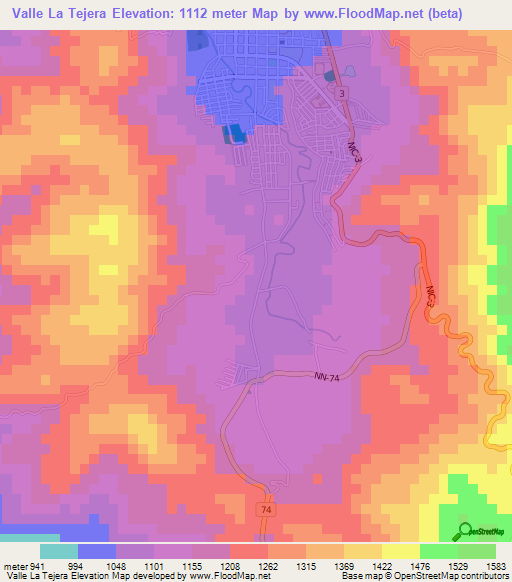 Valle La Tejera,Nicaragua Elevation Map