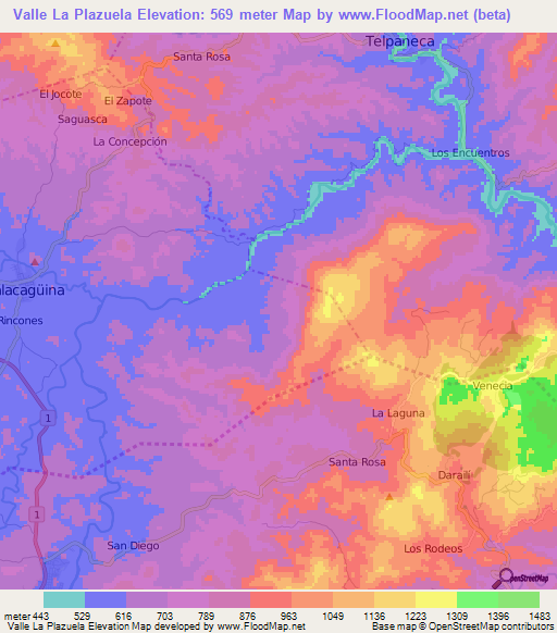 Valle La Plazuela,Nicaragua Elevation Map
