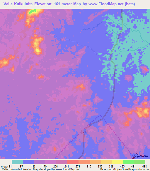 Valle Kuikuinita,Nicaragua Elevation Map