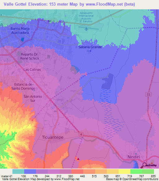 Valle Gottel,Nicaragua Elevation Map