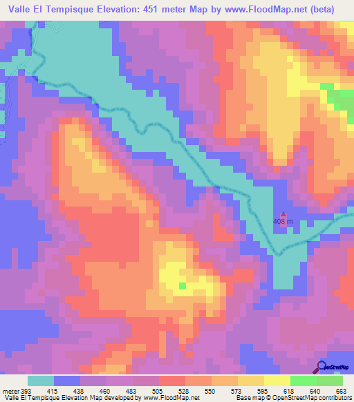 Valle El Tempisque,Nicaragua Elevation Map