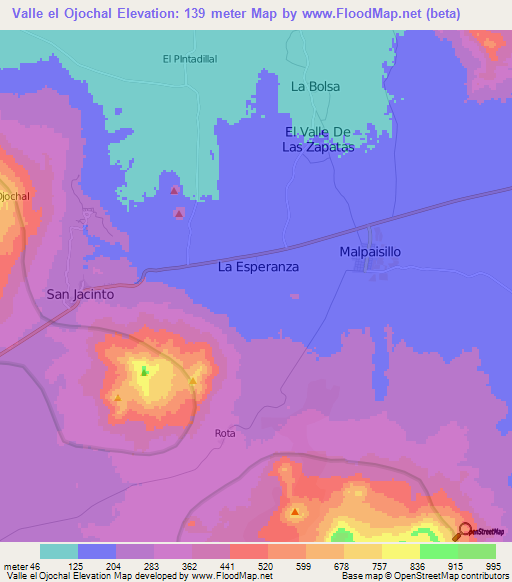 Valle el Ojochal,Nicaragua Elevation Map