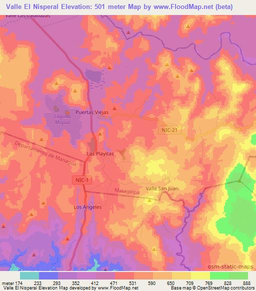 Valle El Nisperal,Nicaragua Elevation Map
