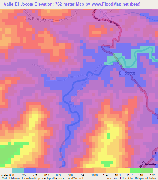 Valle El Jocote,Nicaragua Elevation Map