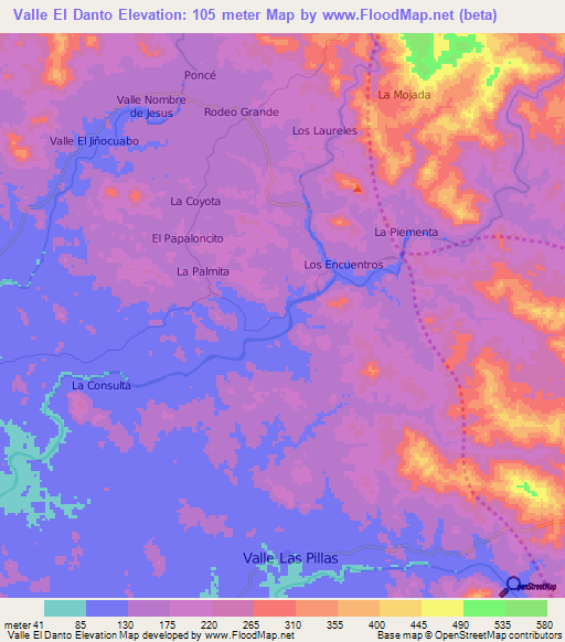 Valle El Danto,Nicaragua Elevation Map