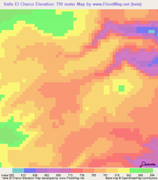 Valle El Charco,Nicaragua Elevation Map