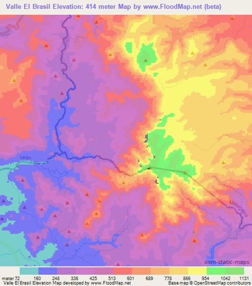 Valle El Brasil,Nicaragua Elevation Map