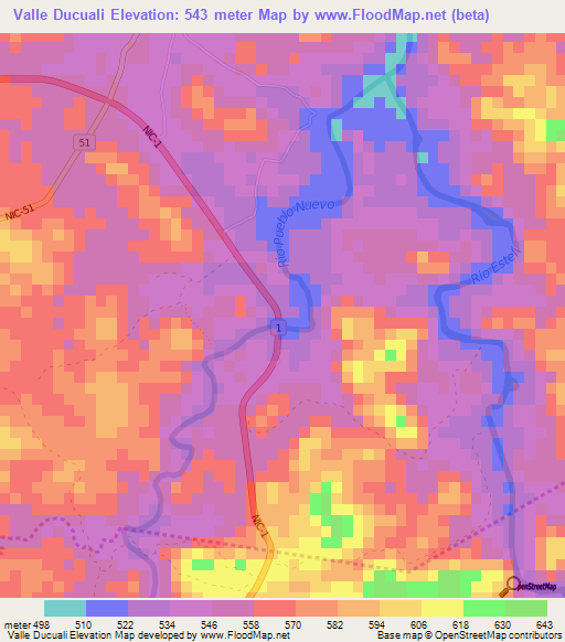 Valle Ducuali,Nicaragua Elevation Map