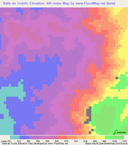 Valle de Trujillo,Nicaragua Elevation Map