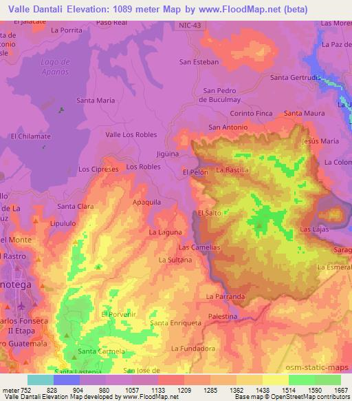 Valle Dantali,Nicaragua Elevation Map