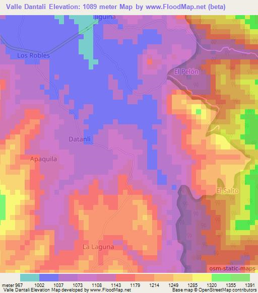 Valle Dantali,Nicaragua Elevation Map