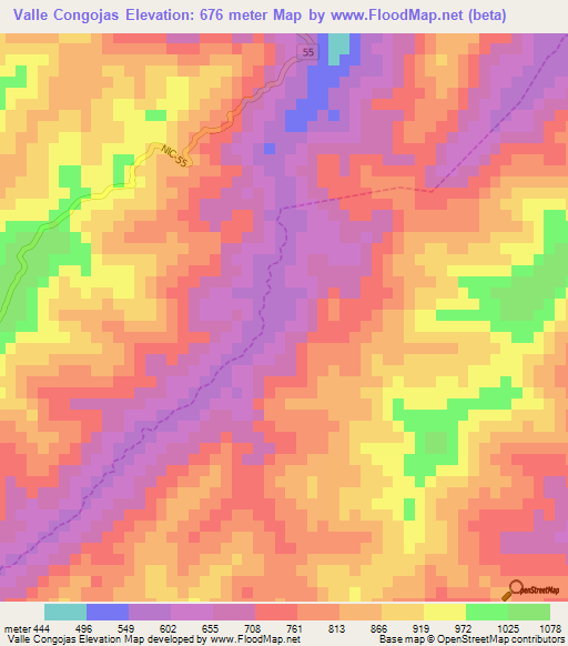 Valle Congojas,Nicaragua Elevation Map