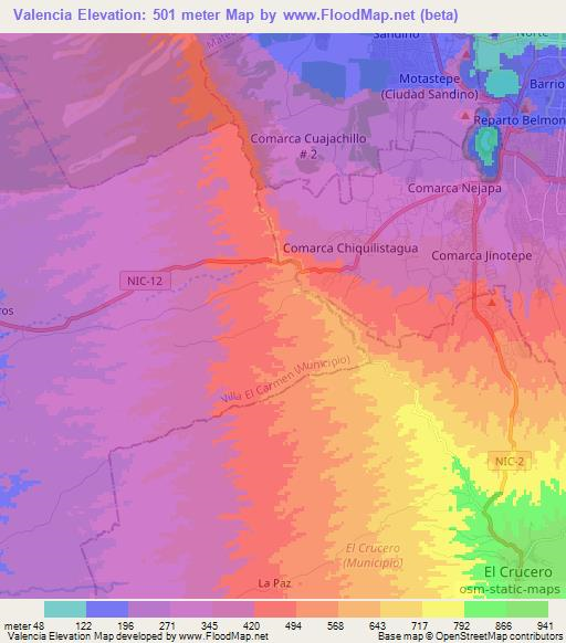 Valencia,Nicaragua Elevation Map