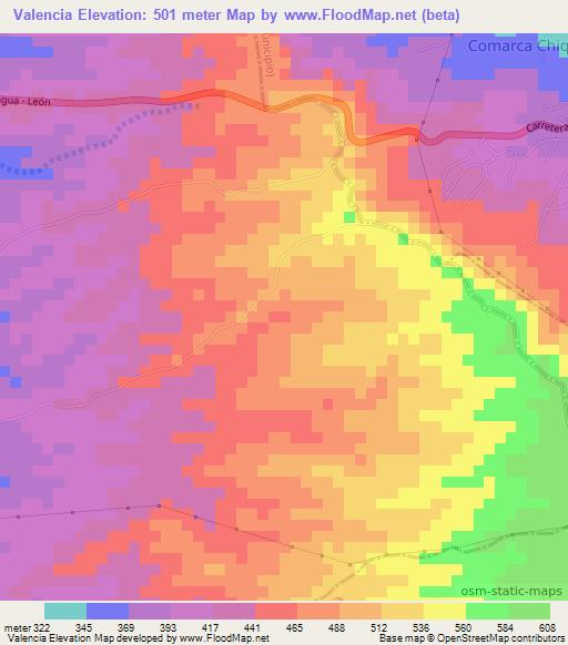 Valencia,Nicaragua Elevation Map