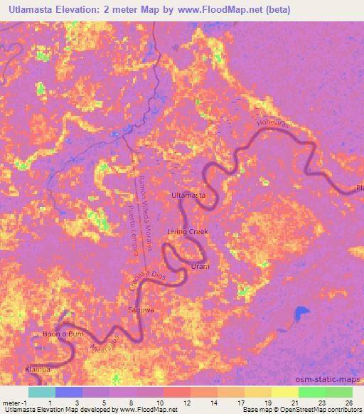 Utlamasta,Nicaragua Elevation Map