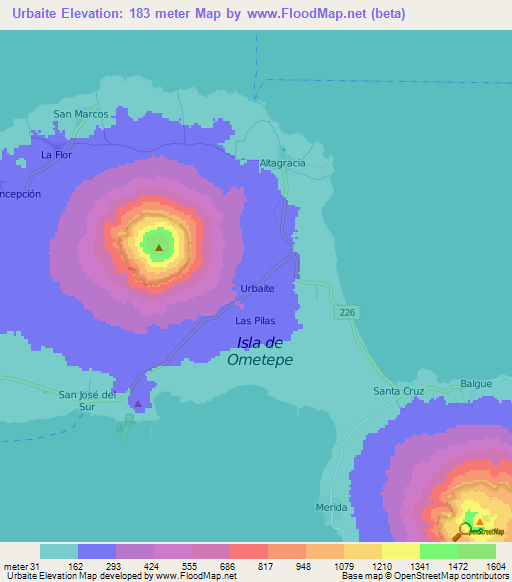 Urbaite,Nicaragua Elevation Map