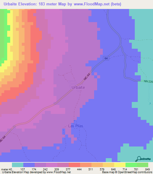 Urbaite,Nicaragua Elevation Map