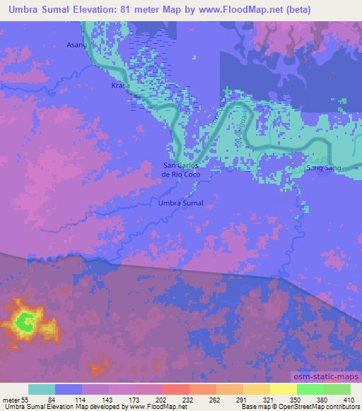Umbra Sumal,Nicaragua Elevation Map