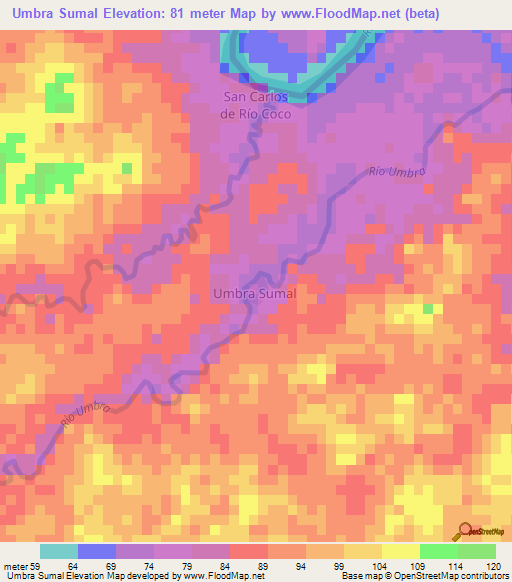 Umbra Sumal,Nicaragua Elevation Map