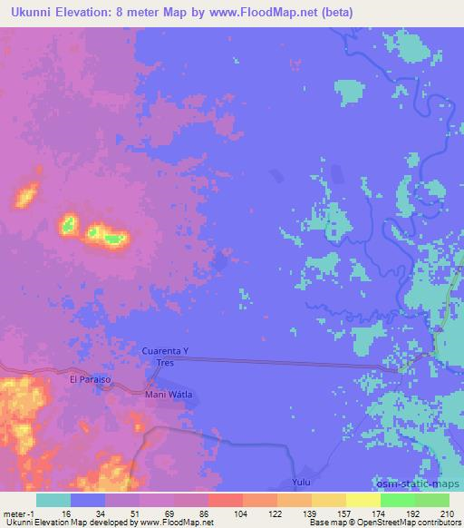 Ukunni,Nicaragua Elevation Map