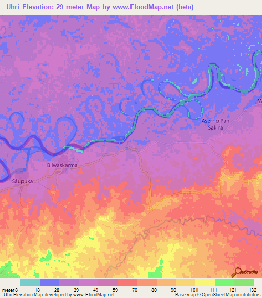 Uhri,Nicaragua Elevation Map