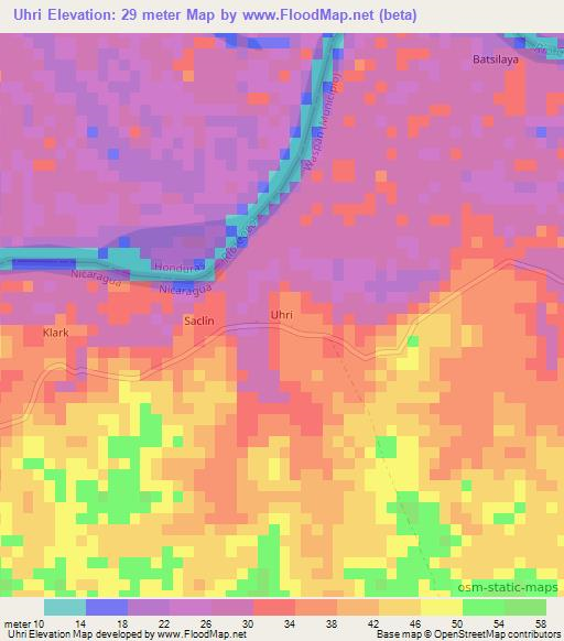 Uhri,Nicaragua Elevation Map