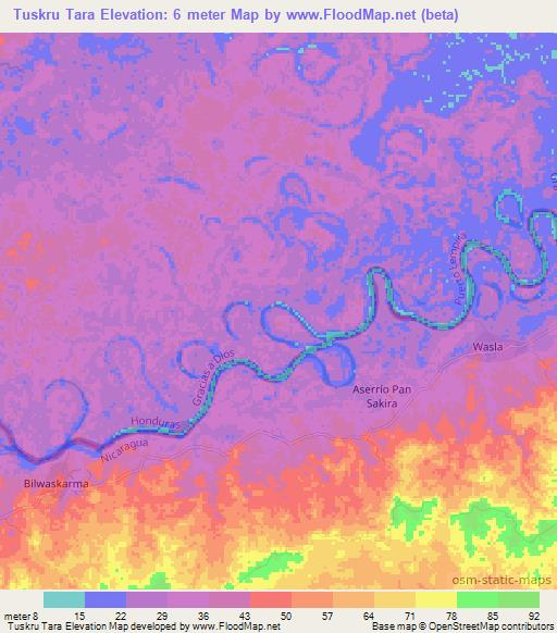 Tuskru Tara,Nicaragua Elevation Map