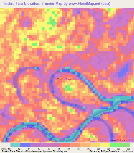 Tuskru Tara,Nicaragua Elevation Map
