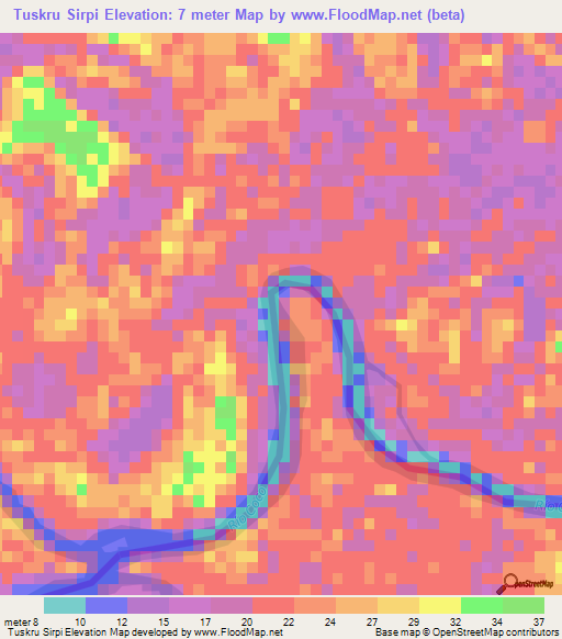 Tuskru Sirpi,Nicaragua Elevation Map