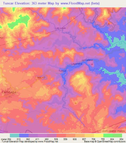 Tuncar,Nicaragua Elevation Map