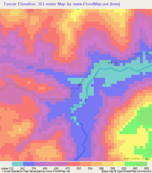Tuncar,Nicaragua Elevation Map
