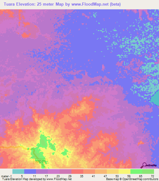 Tuara,Nicaragua Elevation Map