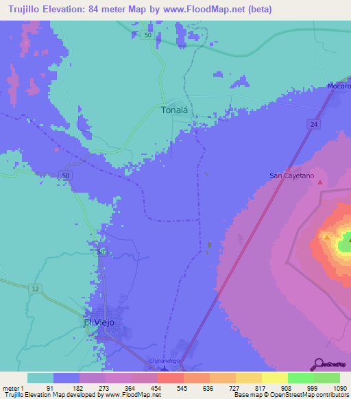 Trujillo,Nicaragua Elevation Map