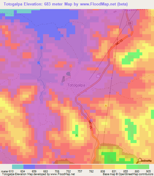 Totogalpa,Nicaragua Elevation Map