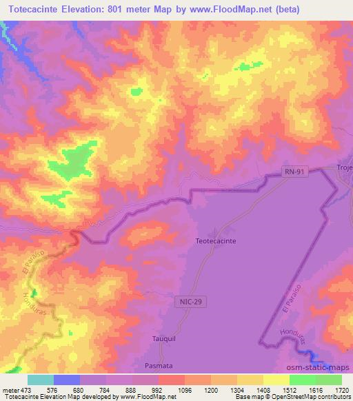 Totecacinte,Nicaragua Elevation Map