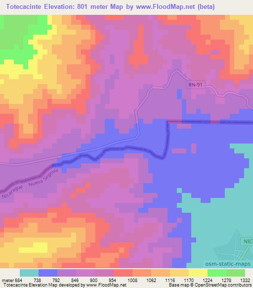 Totecacinte,Nicaragua Elevation Map