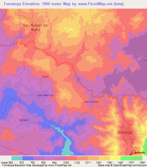 Tomatoya,Nicaragua Elevation Map