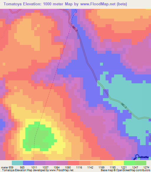 Tomatoya,Nicaragua Elevation Map