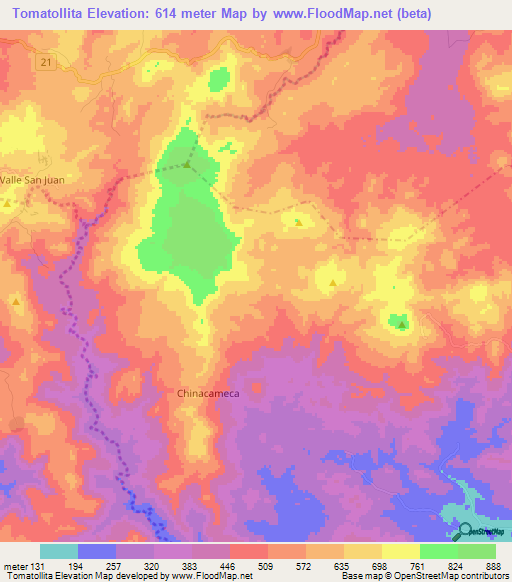 Tomatollita,Nicaragua Elevation Map