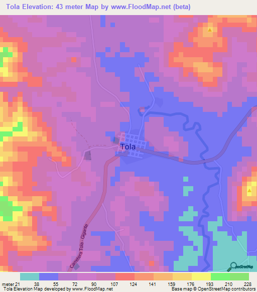 Tola,Nicaragua Elevation Map